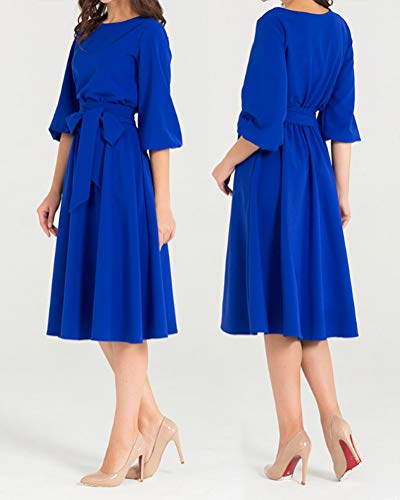 Minetom Mujer Vestidos Terciopelo de Fiesta Cóctel Noche Ceremonia Larga Manga Larga Tunica Tallas Grandes Vintage Swing Vestidos Otoño Invierno Cuello Redondo Midi Dress Azul ES 40