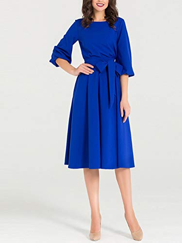 Minetom Mujer Vestidos Terciopelo de Fiesta Cóctel Noche Ceremonia Larga Manga Larga Tunica Tallas Grandes Vintage Swing Vestidos Otoño Invierno Cuello Redondo Midi Dress Azul ES 40