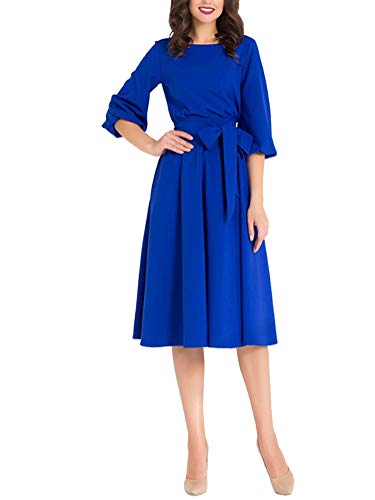 Minetom Mujer Vestidos Terciopelo de Fiesta Cóctel Noche Ceremonia Larga Manga Larga Tunica Tallas Grandes Vintage Swing Vestidos Otoño Invierno Cuello Redondo Midi Dress Azul ES 40