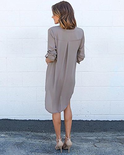 Minetom Mujeres Blusas y Camisas Gasa Manga Larga V Cuello Camisa Blouses T Shirt Tunica OL Sólido Color Mini Vestido Gris ES 44