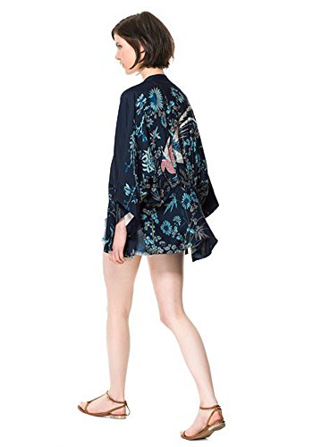 Minetom Mujeres Cardigan Kimono Japonés de Mangas Largas de Murciélago Estampado del Diseño de Ave Fénix Azul ES 38