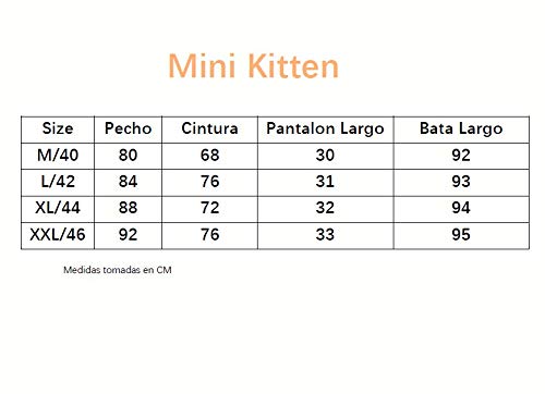 Mini kitten- Conjunto de Raso de 3 Piezas, Bata y Pijama Liso con Encajes