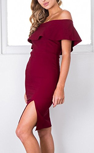 Mini Vestido Mujer Elegantes Vestido Verano Volantes Barco Cuello Sin Tirantes Joven Bastante Espalda Descubierta Vestido Ajustado Color Sólido Fashion Cortos Abiertas Vestido Mujer Fiesta Women