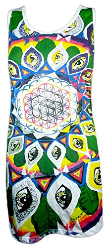 Mirror Vestido de tirantes para mujer, camiseta larga, diseño de la flor de la vida, Buda y yoga Blanco M