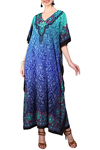 Miss Lavish London Mujeres caftán de Londres túnica Kimono Libre tamaño Largo Vestido de Fiesta para Loungewear Vacaciones Ropa de Dormir Playa Todos los días Cubrir Vestidos #101 [Azul EU 46-50]