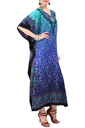 Miss Lavish London Mujeres caftán de Londres túnica Kimono Libre tamaño Largo Vestido de Fiesta para Loungewear Vacaciones Ropa de Dormir Playa Todos los días Cubrir Vestidos #101 [Azul EU 46-50]