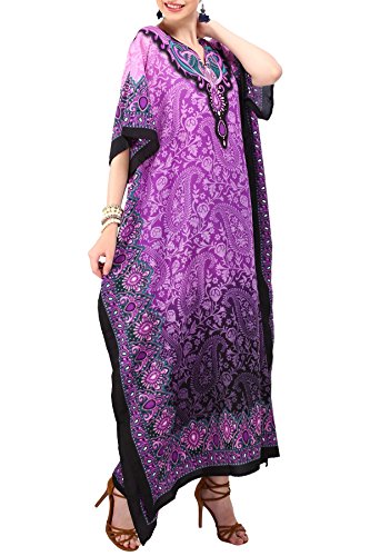 Miss Lavish London Mujeres caftán de Londres túnica Kimono Libre tamaño Largo Vestido de Fiesta para Loungewear Vacaciones Ropa de Dormir Playa Todos los días Cubrir Vestidos #101 [Púrpura EU 52-56]