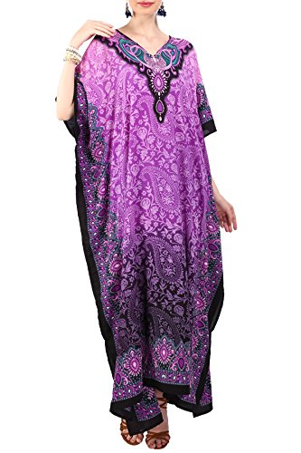 Miss Lavish London Mujeres caftán de Londres túnica Kimono Libre tamaño Largo Vestido de Fiesta para Loungewear Vacaciones Ropa de Dormir Playa Todos los días Cubrir Vestidos #101 [Púrpura EU 52-56]