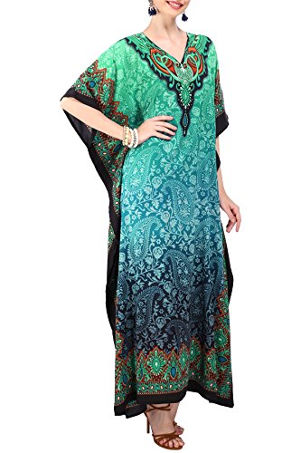 Miss Lavish London Mujeres caftán de Londres túnica Kimono Libre tamaño Largo Vestido de Fiesta para Loungewear Vacaciones Ropa de Dormir Playa Todos los días Cubrir Vestidos #101 [Teal EU 52-56]