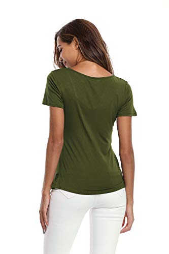 MISS MOLY Blusas y para Mujeres Camisas clásicas con Cuello en V con Pliegues acanaladas Llanura Delantera Verde Militar - M