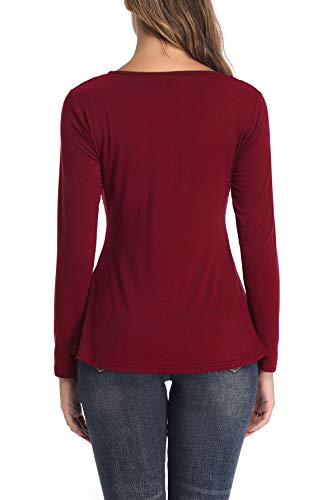 MISS MOLY Camisetas Mujer Manga Larga Blusa Verano Camisas Cuello v Elegantes impresión Rojo Medium