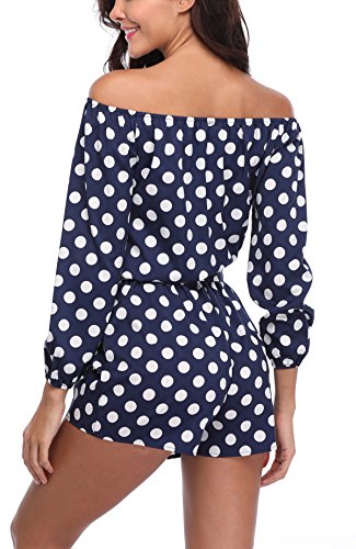 MISS MOLY Mujer Mono Jumpsuits Elegante Fuera del Hombro Bodysuit Verano Pantalones para Fiesta Playa Lunares Azul Marino Large