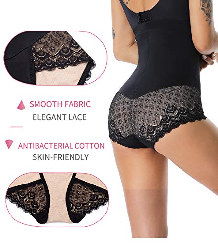 MISS MOLY Shapewear Braga Faja de Cintura Reductora Sexy Braguita Moldeadora Invisible Adelgazante Abdomen 2 Capas Powernetz Elástico Hola-Cintura Shaping Lenceria con Encaje para Mujer