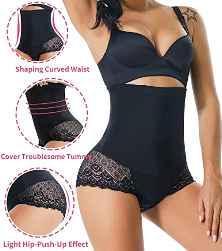 MISS MOLY Shapewear Braga Faja de Cintura Reductora Sexy Braguita Moldeadora Invisible Adelgazante Abdomen 2 Capas Powernetz Elástico Hola-Cintura Shaping Lenceria con Encaje para Mujer