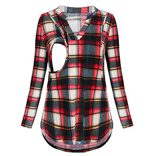Mitlfuny Primavera Verano Ropa premamá Camiseta de Lactancia Maternidad para Mujer Algodón Camisa de Manga Larga Amamantar Blusa Mujeres Cuello V Celosía EnfermeríA Tops