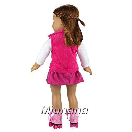 Miunana 2X Vestidos + 2 Pares Patines Accesorios como Regalo para 18 Pulgadas Muñeca 46 cm American Girl Doll （NO INCLUYE MUÑECA）