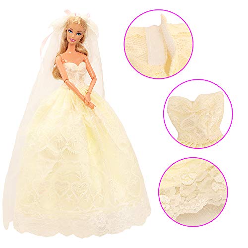 Miunana 3 Ropas Vestidos De Novia con Encaje + Velo para 11.5 Pulgadas 28 - 30 CM Muñecas