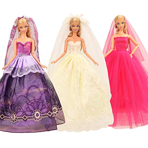 Miunana 3 Ropas Vestidos De Novia con Encaje + Velo para 11.5 Pulgadas 28 - 30 CM Muñecas