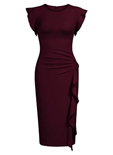 Miusol Casual Slim Fit Coctel Vestido de Lápiz para Mujer Borgoña Medium