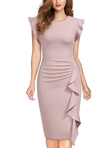 Miusol Casual Slim Fit Coctel Vestido de Lápiz para Mujer Rosa Large