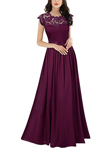 Miusol Elegante Encaje Gasa Fiesta Vestido Largo para Mujer Magenta Small