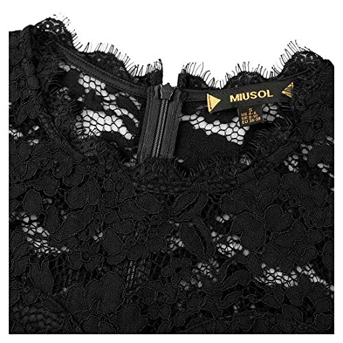 Miusol Elegante Encaje Gasa Fiesta Vestido Largo para Mujer Negro Small