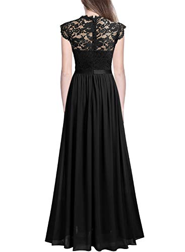Miusol Elegante Encaje Gasa Fiesta Vestido Largo para Mujer Negro Small