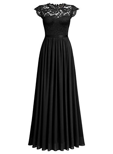 Miusol Elegante Encaje Gasa Fiesta Vestido Largo para Mujer Negro Small