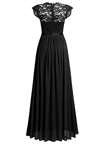 Miusol Elegante Encaje Gasa Fiesta Vestido Largo para Mujer Negro Small