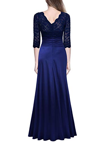 Miusol Elegante Encaje Largo Fiesta Vestido para Mujer Azul Medium