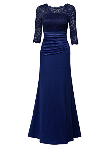 Miusol Elegante Encaje Largo Fiesta Vestido para Mujer Azul Medium