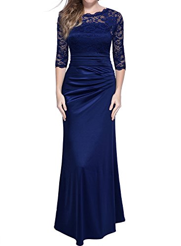 Miusol Elegante Encaje Largo Fiesta Vestido para Mujer Azul Medium
