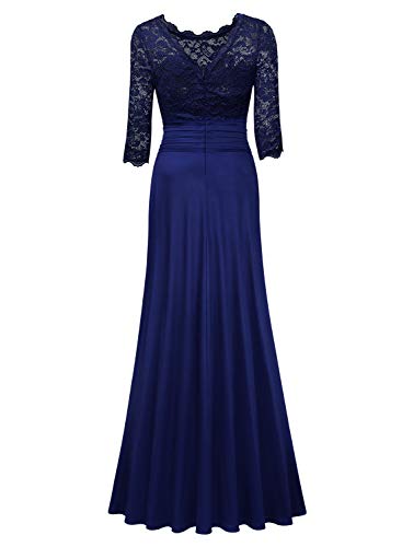 Miusol Elegante Encaje Largo Fiesta Vestido para Mujer Azul Medium
