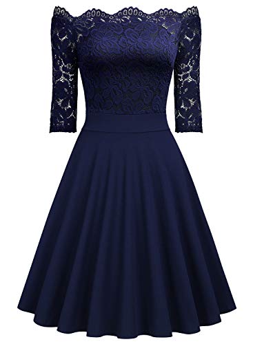 Miusol Elegante Floral Encaje Slim Fiesta Vestido para Mujer Azul Large