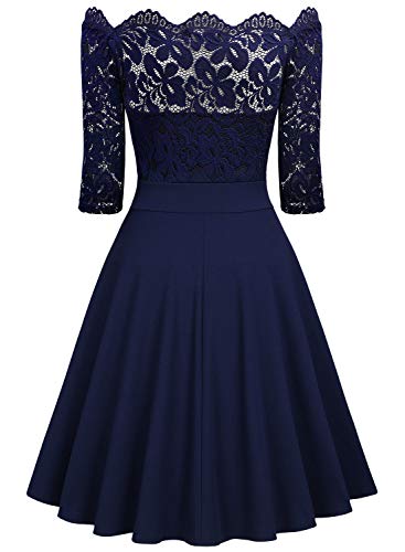 Miusol Elegante Floral Encaje Slim Fiesta Vestido para Mujer Azul Large