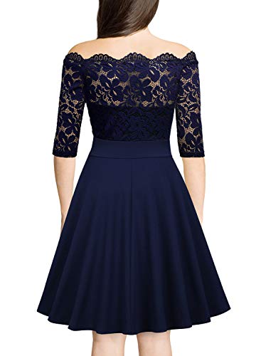 Miusol Elegante Floral Encaje Slim Fiesta Vestido para Mujer Azul Small