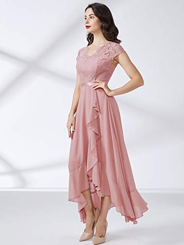 Miusol Encaje Gasa Alto Bajo Noche Vestido Largo para Mujer (Large, Rosa)