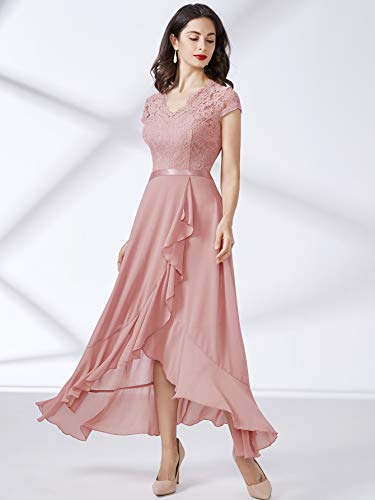 Miusol Encaje Gasa Alto Bajo Noche Vestido Largo para Mujer (Large, Rosa)