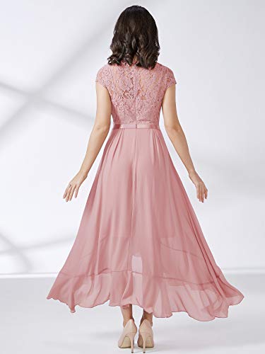 Miusol Encaje Gasa Alto Bajo Noche Vestido Largo para Mujer (Large, Rosa)