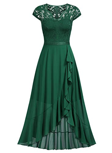 Miusol Encaje Gasa Alto Bajo Noche Vestido Largo para Mujer Verde Small