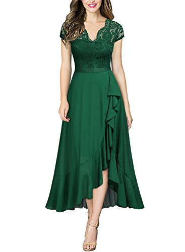 Miusol Encaje Gasa Alto Bajo Noche Vestido Largo para Mujer Verde Small