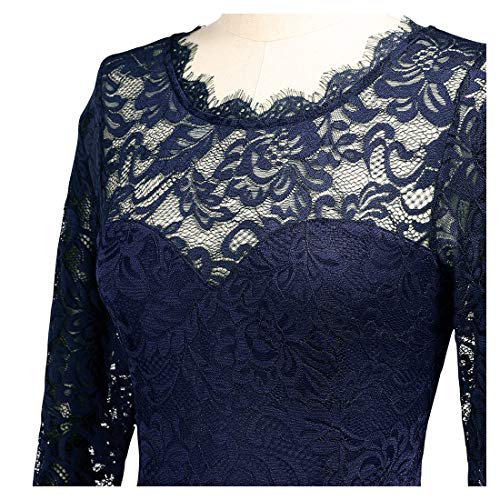 Miusol Encaje Gasa Noche Manga 3/4 Vestido Largo para Mujer Azul Large