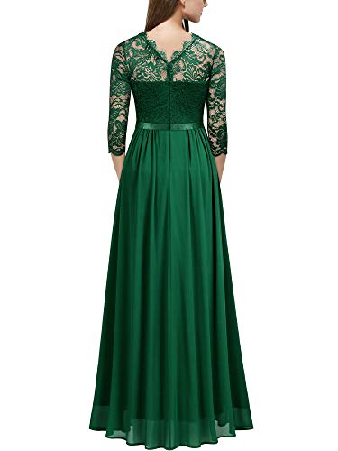 Miusol Encaje Gasa Noche Manga 3/4 Vestido Largo para Mujer Verde Medium