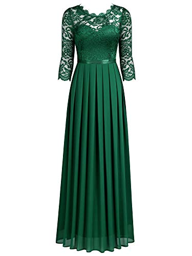 Miusol Encaje Gasa Noche Manga 3/4 Vestido Largo para Mujer Verde Medium