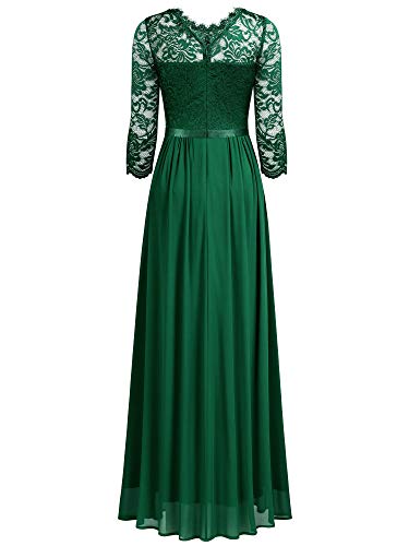 Miusol Encaje Gasa Noche Manga 3/4 Vestido Largo para Mujer Verde Medium