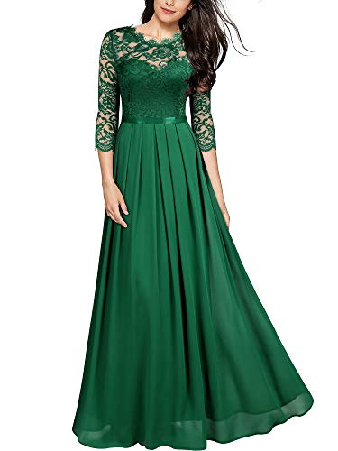 Miusol Encaje Gasa Noche Manga 3/4 Vestido Largo para Mujer Verde Medium