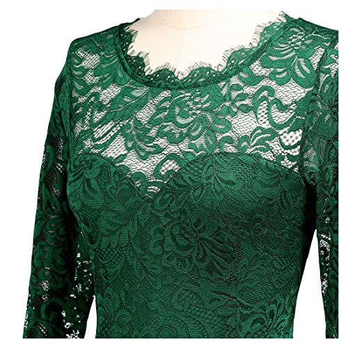 Miusol Encaje Gasa Noche Manga 3/4 Vestido Largo para Mujer Verde Medium
