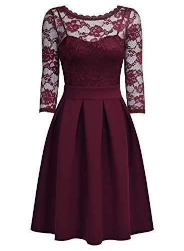 Miusol Vintage 1940s Encaje Fiesta Vestidos para Mujer Rojo Small