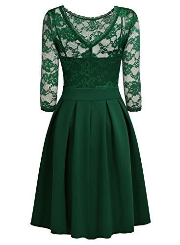 Miusol Vintage 1940s Encaje Fiesta Vestidos para Mujer Verde Small