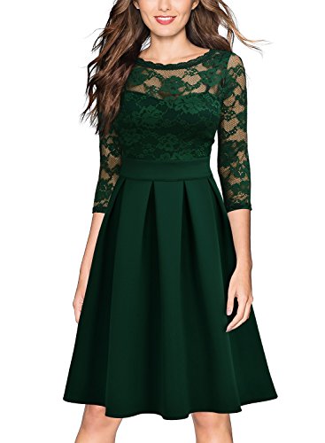 Miusol Vintage 1940s Encaje Fiesta Vestidos para Mujer Verde Small